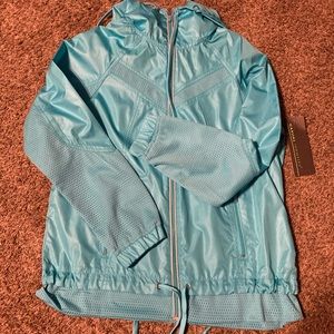 Casual Identity lightweight rain jacket Teal Hooded pockets zipper front NWT